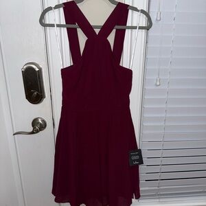 Lulu's Deep Burgundy Cross-Back Mini Dress